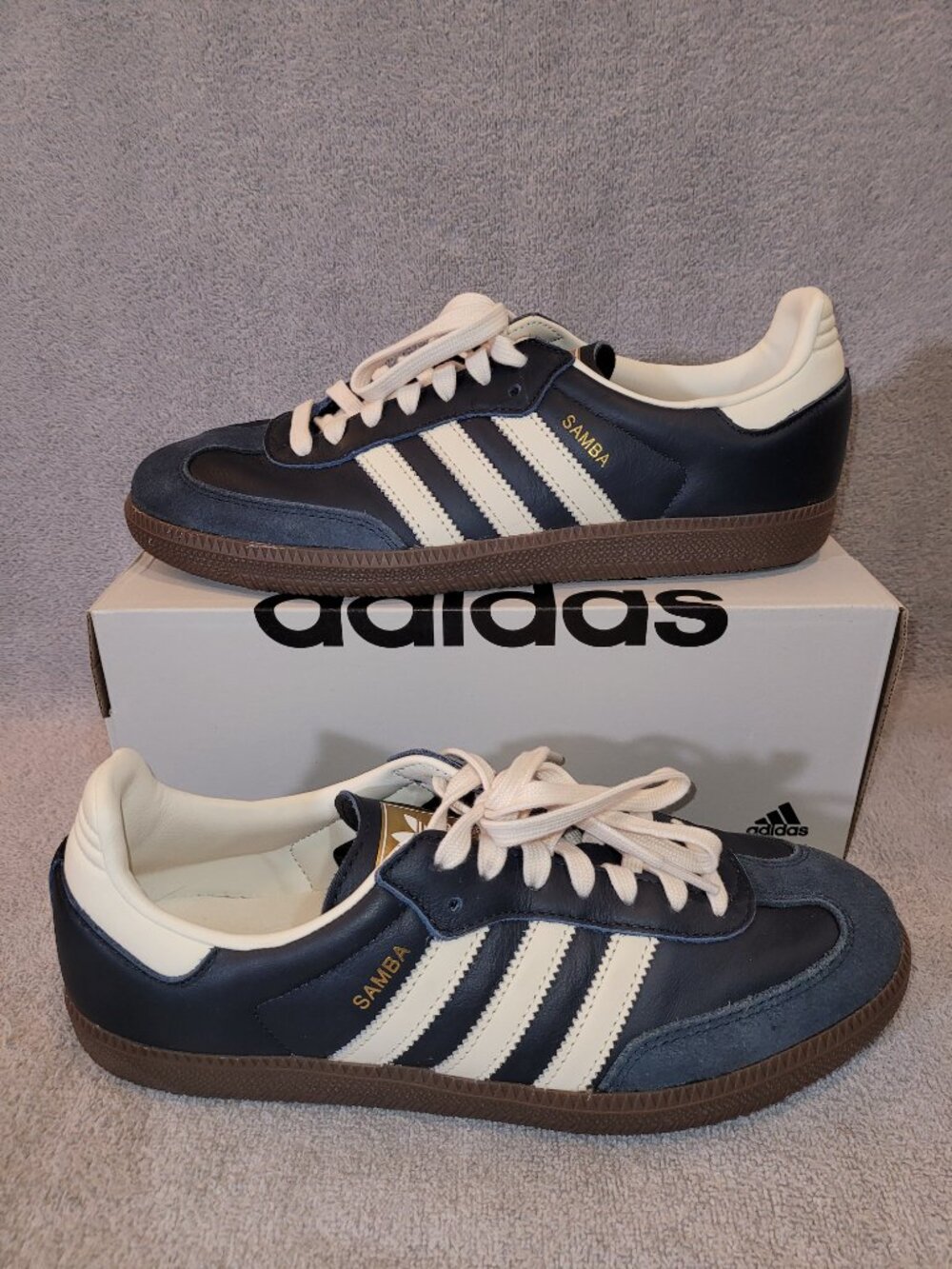 Adidas Samba OG Men's Size 9 Navy Blue Off White Brown Sneakers ID2056 (#2358)